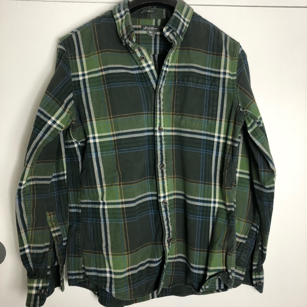 Eddie Bauer Green Plaid Long Sleeve Button Down